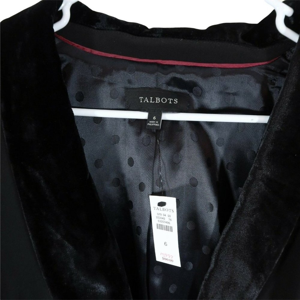 TALBOTS Size 6 Black Velvet Button & Lapel One Button Blazer NWT - Picture 2 of 4